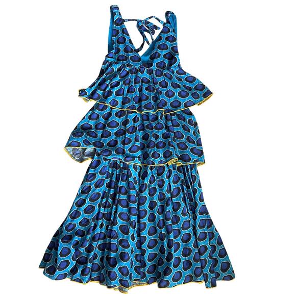 Rhode Leela Tiered Abstract Print Cotton Midi Dress in Blue Ikat Size Medium - Picture 7 of 10